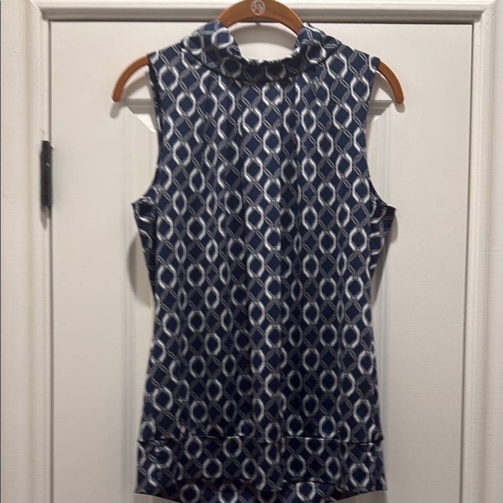 Navy Geometric Sleeveless Top